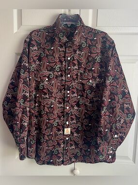 Bocomal FR Cat2 Men’s Black Paisley Pearl Snap Long Sleeve Shirt Size Large
